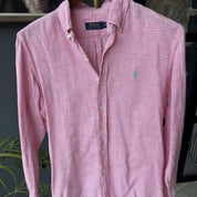 Polo Ralph Lauren Embroidered Pony Checkered Linen Shirt M - Threads Uncovered