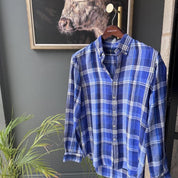 Polo Ralph Lauren Embroidered Pony Checkered Linen Shirt M - Threads Uncovered