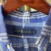 Polo Ralph Lauren Embroidered Pony Checkered Linen Shirt M - Threads Uncovered