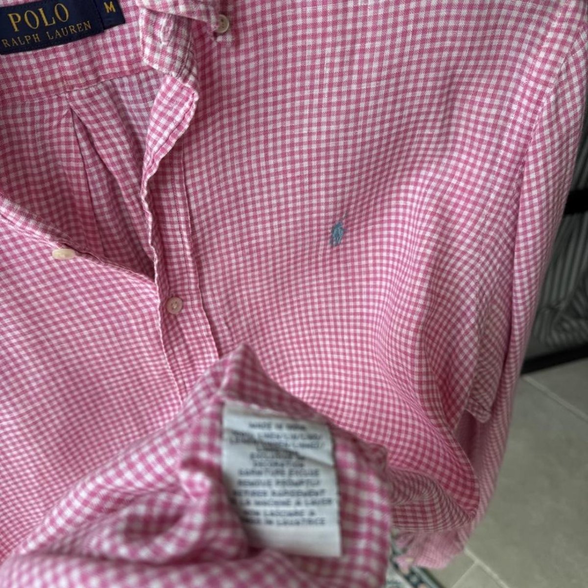 Polo Ralph Lauren Embroidered Pony Checkered Linen Shirt M - Threads Uncovered