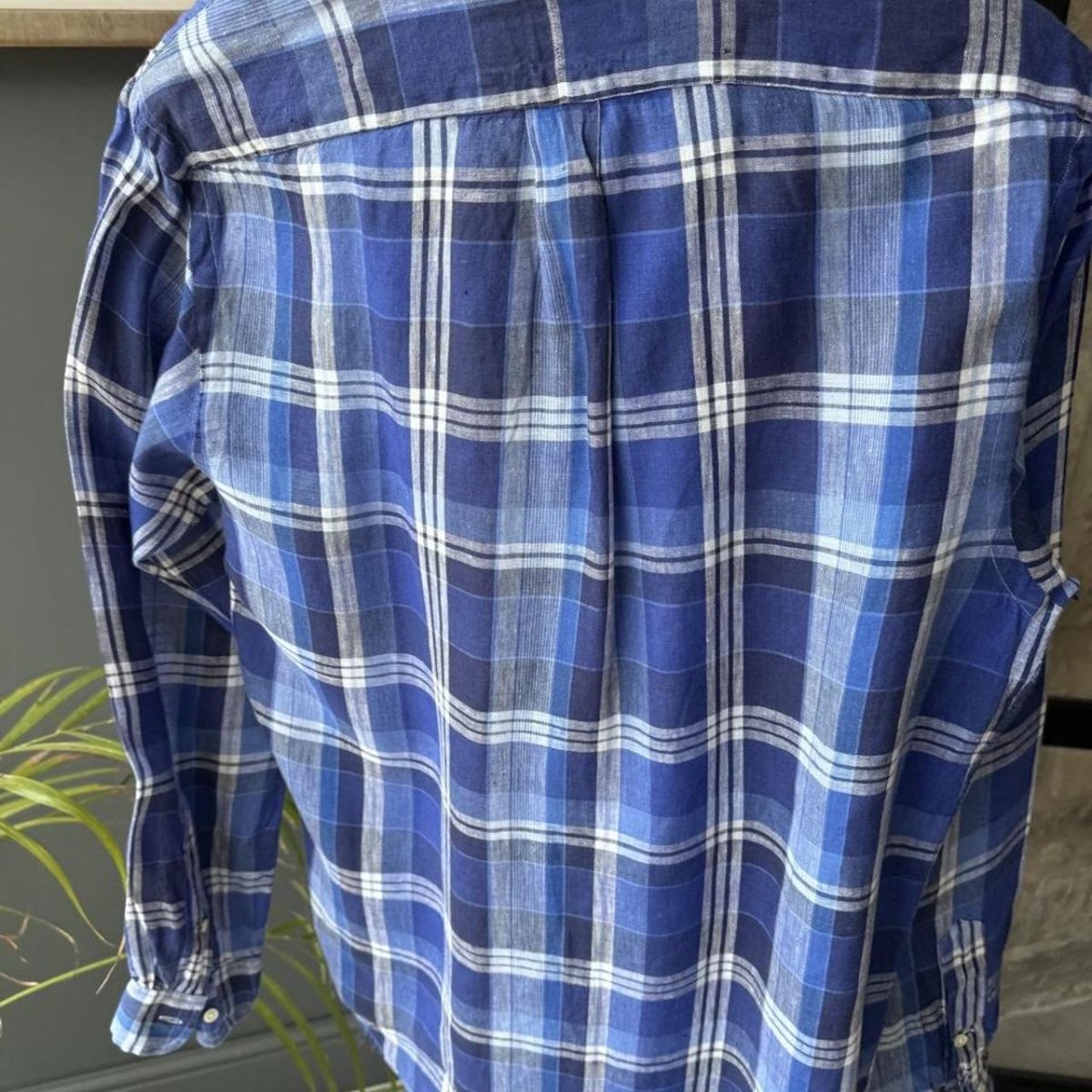 Polo Ralph Lauren Embroidered Pony Checkered Linen Shirt M - Threads Uncovered