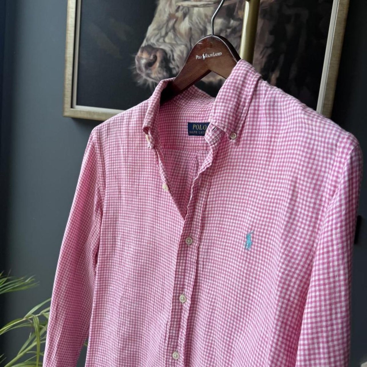 Polo Ralph Lauren Embroidered Pony Checkered Linen Shirt M - Threads Uncovered