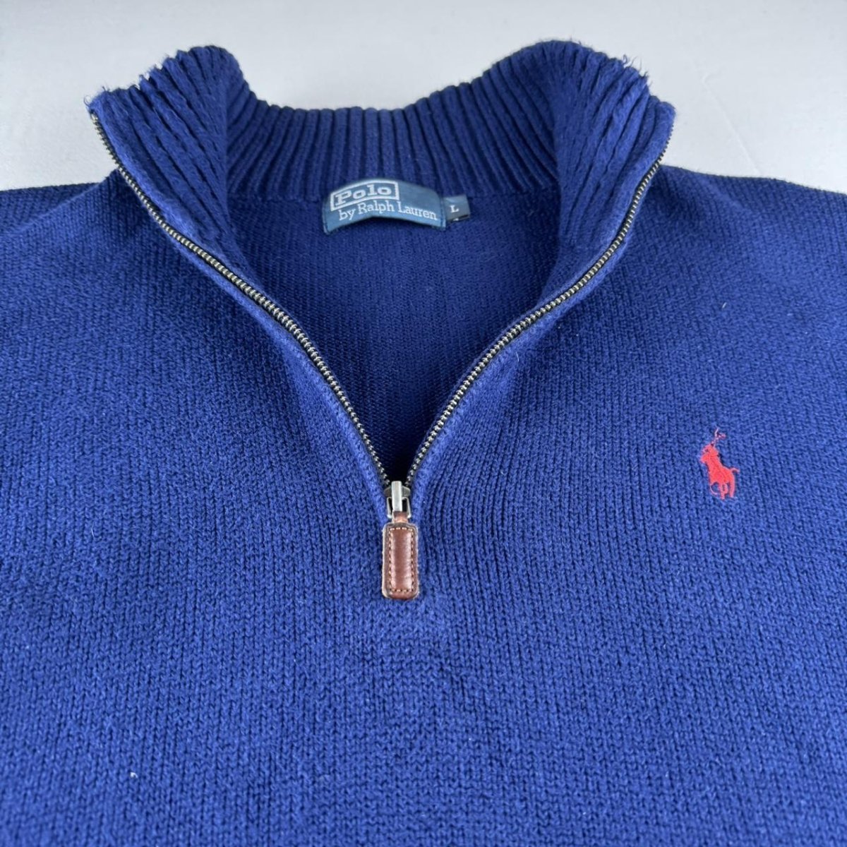 Polo Ralph Lauren Embroidered Pony Knitted Quarter Zip Fleece L - Threads Uncovered