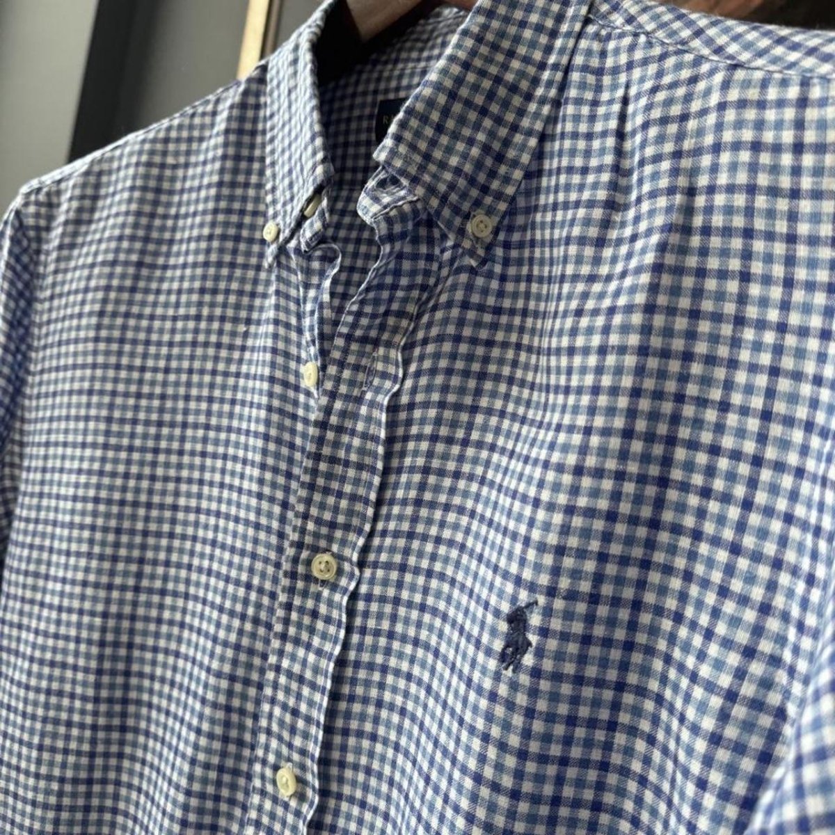 Polo Ralph Lauren Embroidered Pony Linen Checkered Shirt M - Threads Uncovered