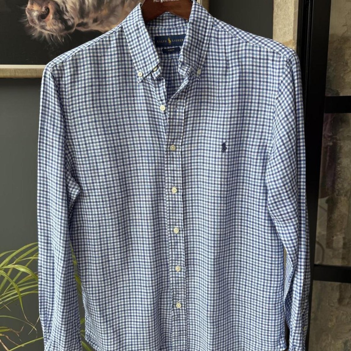 Polo Ralph Lauren Embroidered Pony Linen Checkered Shirt M - Threads Uncovered