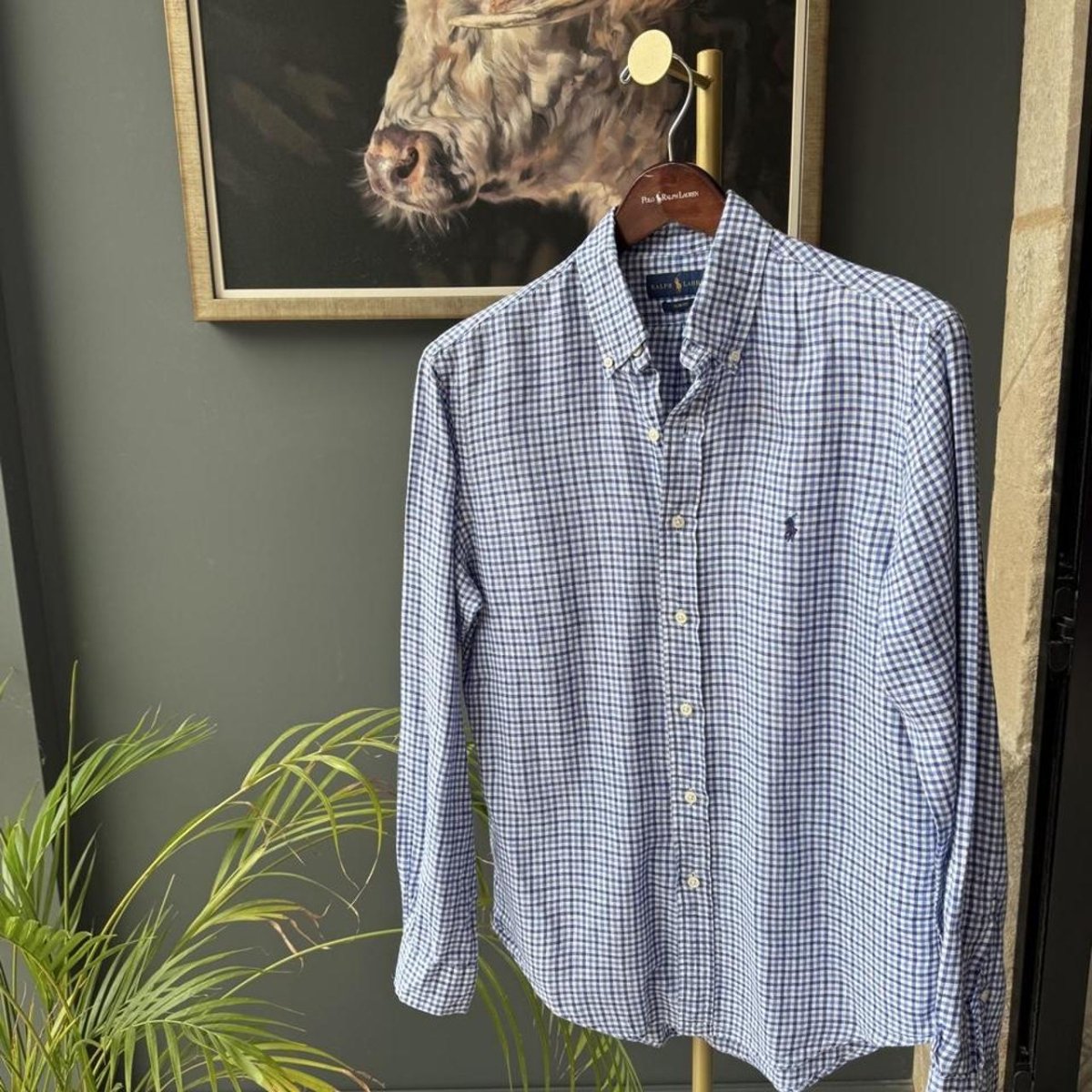 Polo Ralph Lauren Embroidered Pony Linen Checkered Shirt M - Threads Uncovered