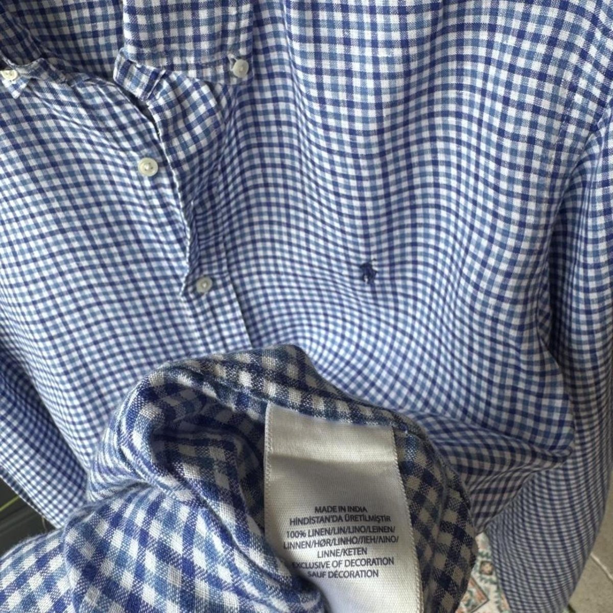 Polo Ralph Lauren Embroidered Pony Linen Checkered Shirt XL - Threads Uncovered
