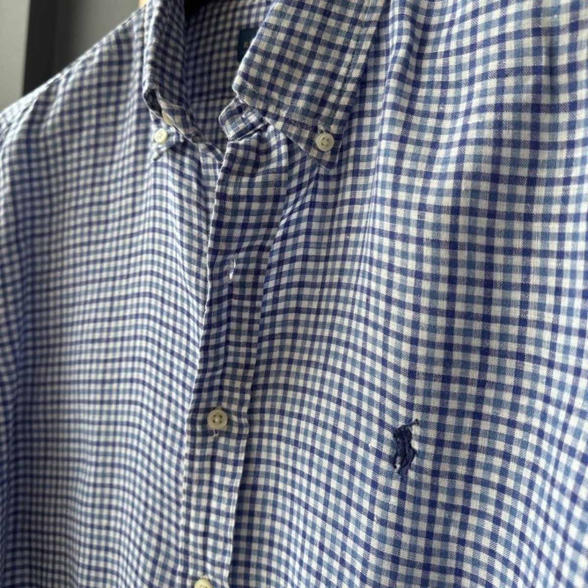 Polo Ralph Lauren Embroidered Pony Linen Checkered Shirt XL - Threads Uncovered