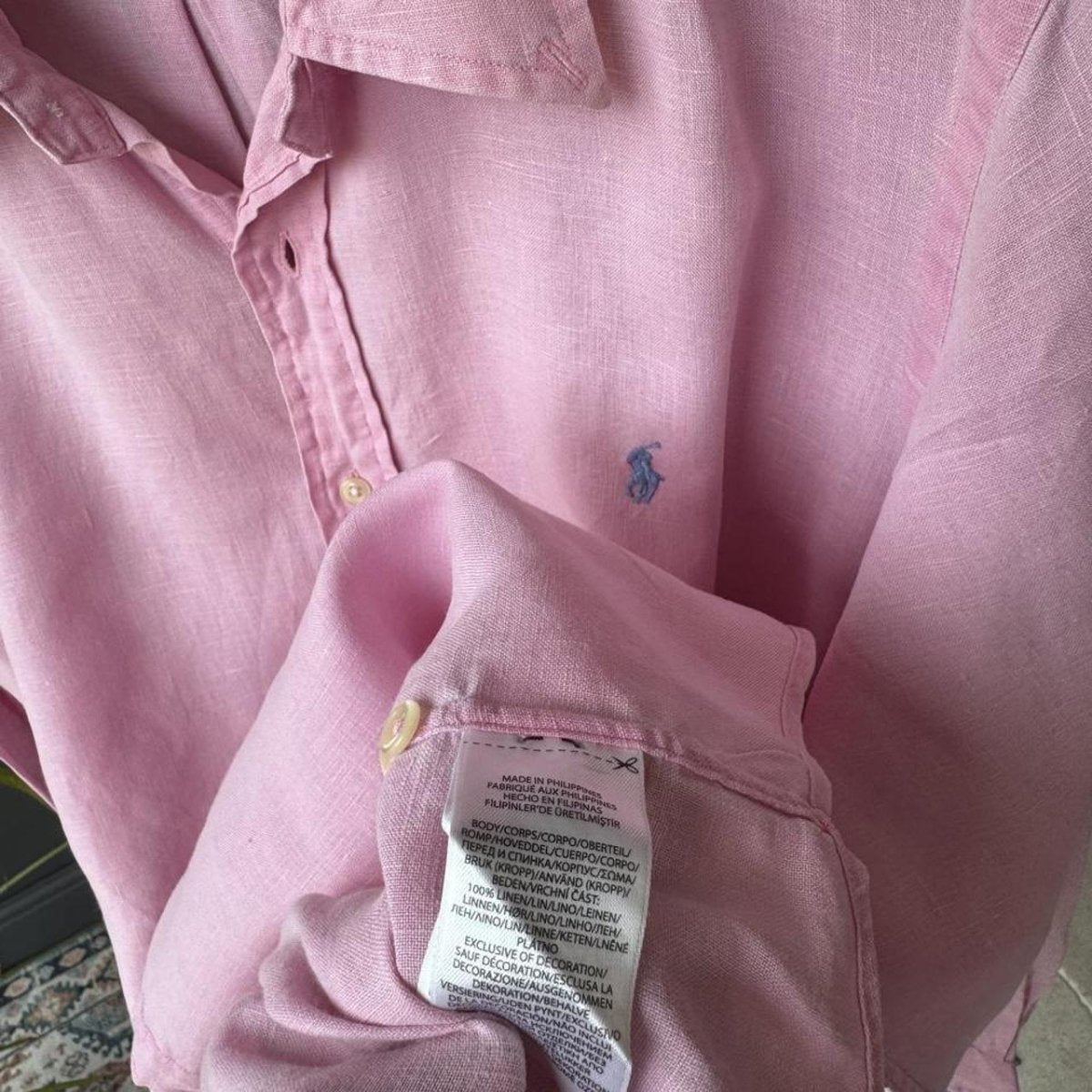 Polo Ralph Lauren Embroidered Pony Linen Shirt L - Threads Uncovered