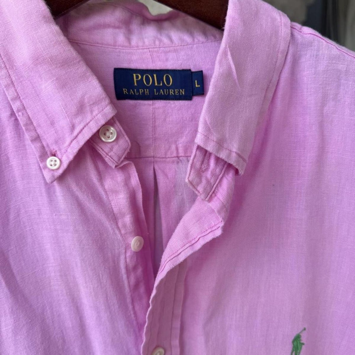 Polo Ralph Lauren Embroidered Pony Linen Shirt L - Threads Uncovered