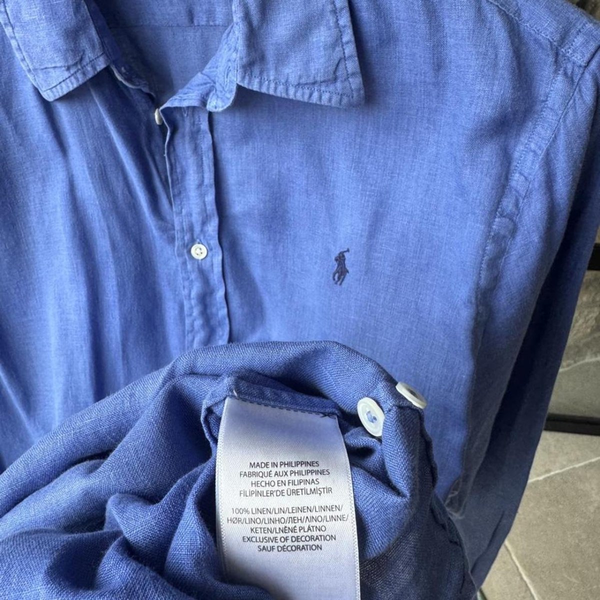Polo Ralph Lauren Embroidered Pony Linen Shirt L - Threads Uncovered