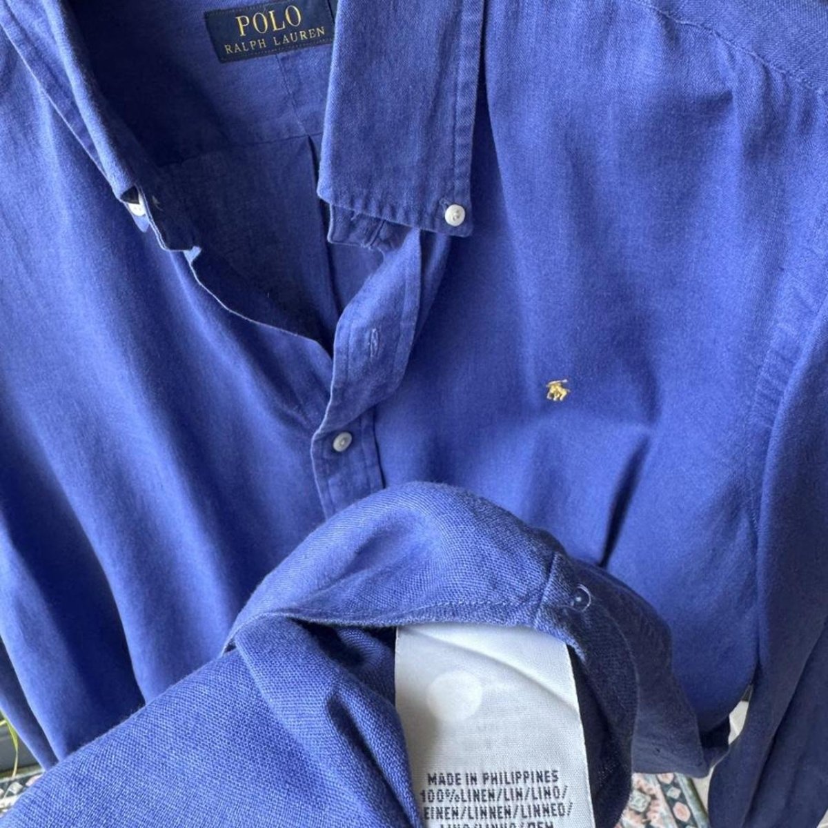 Polo Ralph Lauren Embroidered Pony Linen Shirt L - Threads Uncovered