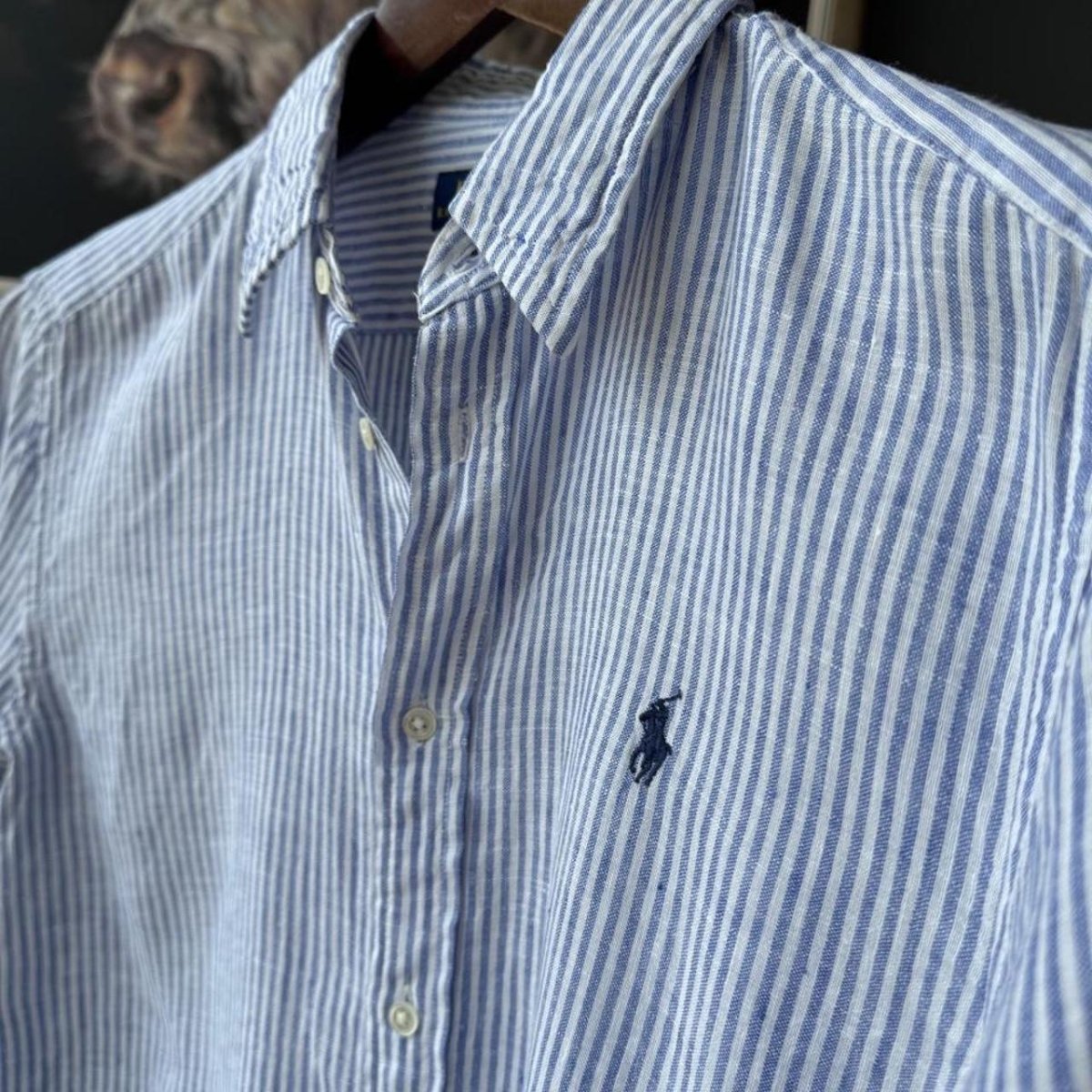 Polo Ralph Lauren Embroidered Pony Linen Striped Shirt M - Threads Uncovered
