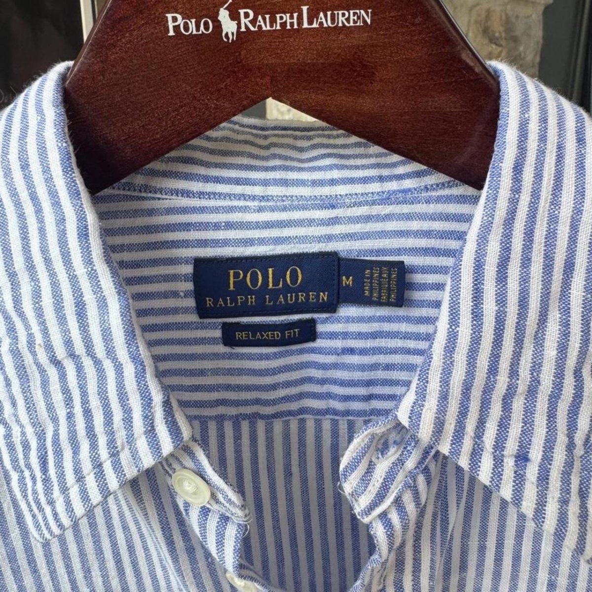 Polo Ralph Lauren Embroidered Pony Linen Striped Shirt M - Threads Uncovered