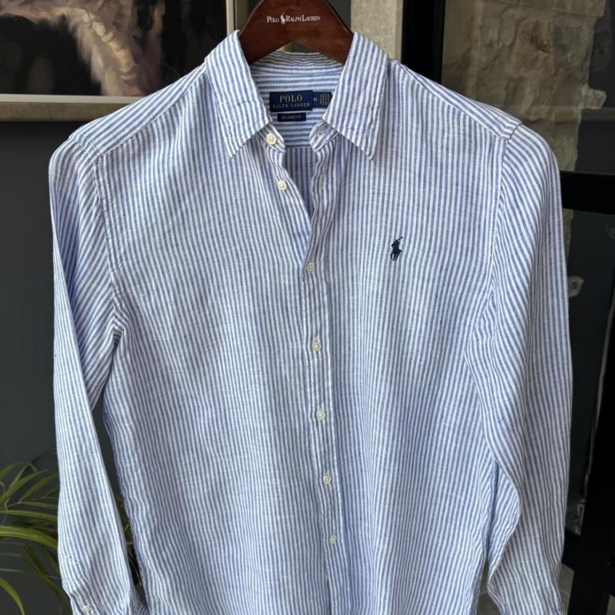 Polo Ralph Lauren Embroidered Pony Linen Striped Shirt M - Threads Uncovered
