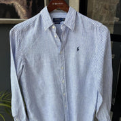 Polo Ralph Lauren Embroidered Pony Linen Striped Shirt M - Threads Uncovered