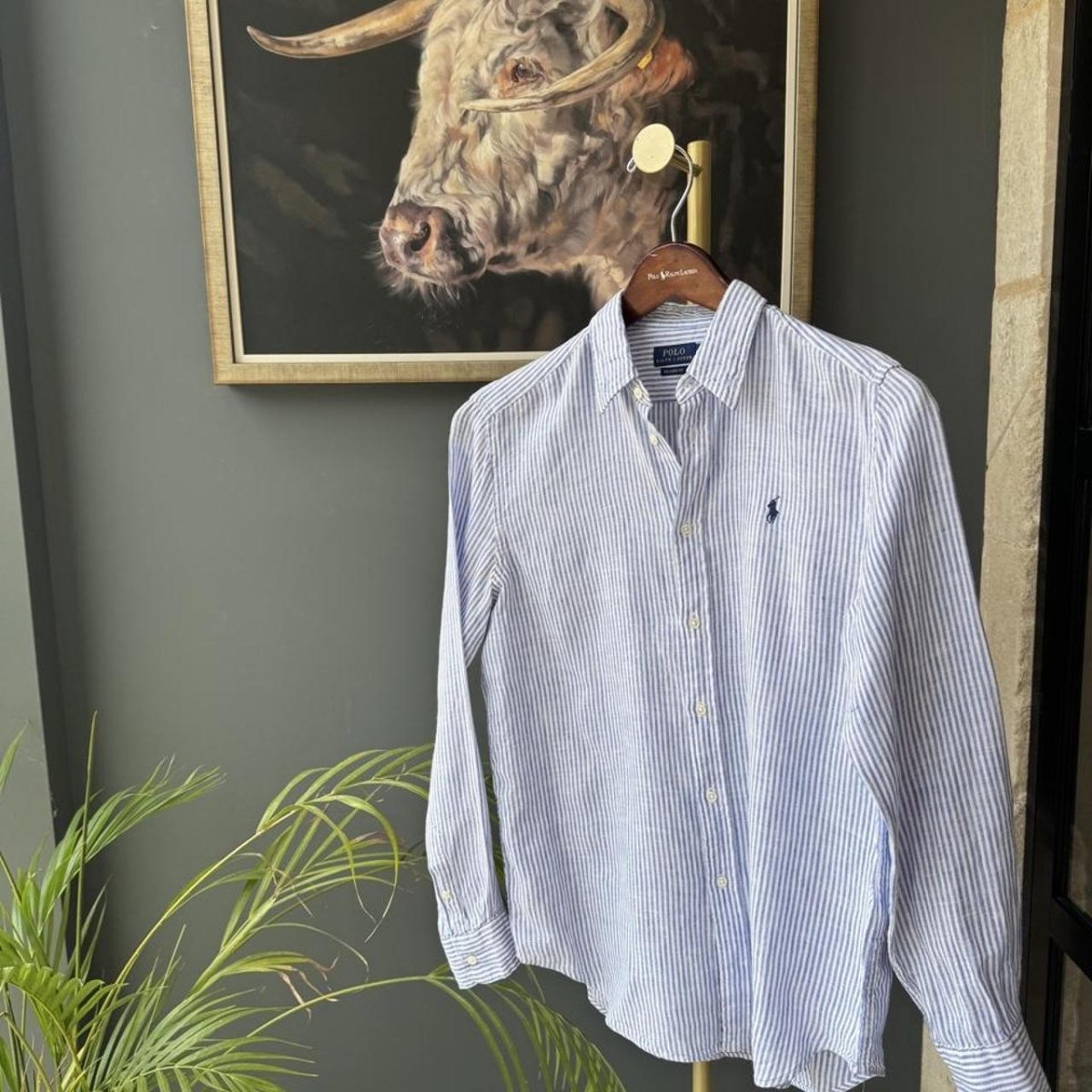 Polo Ralph Lauren Embroidered Pony Linen Striped Shirt M - Threads Uncovered