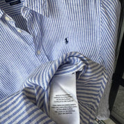 Polo Ralph Lauren Embroidered Pony Linen Striped Shirt M - Threads Uncovered