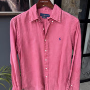 Polo Ralph Lauren Embroidered Pony Pink Linen Shirt M - Threads Uncovered