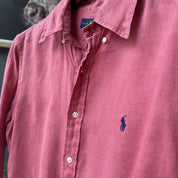 Polo Ralph Lauren Embroidered Pony Pink Linen Shirt M - Threads Uncovered