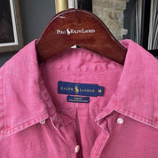 Polo Ralph Lauren Embroidered Pony Pink Linen Shirt M - Threads Uncovered