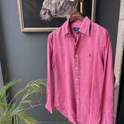 Polo Ralph Lauren Embroidered Pony Pink Linen Shirt M - Threads Uncovered