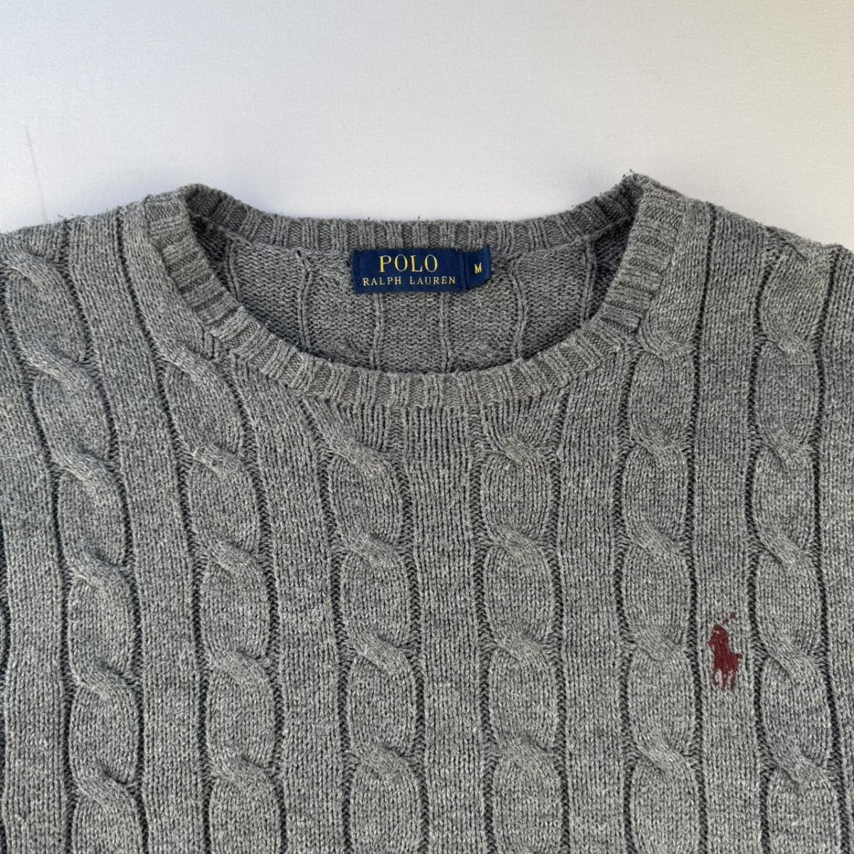 Polo Ralph Lauren Grey Cotton Cableknit Jumper M - Threads Uncovered