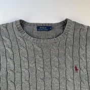 Polo Ralph Lauren Grey Cotton Cableknit Jumper M - Threads Uncovered