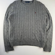 Polo Ralph Lauren Grey Cotton Cableknit Jumper M - Threads Uncovered