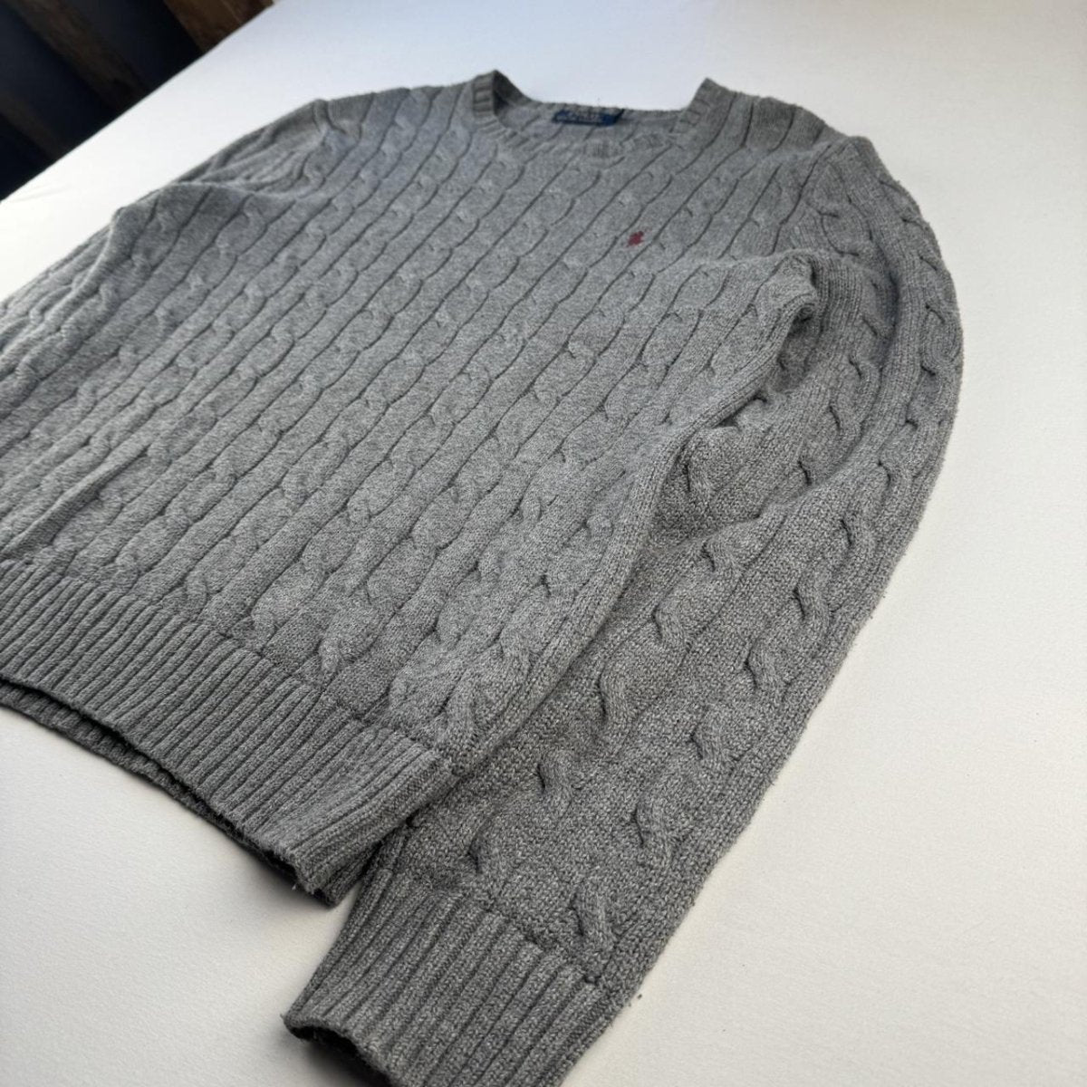 Polo Ralph Lauren Grey Cotton Cableknit Jumper M - Threads Uncovered