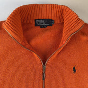 Polo Ralph Lauren Navy Pony Double Zip Thick Knitted Full Zip Jumper XL - Threads Uncovered