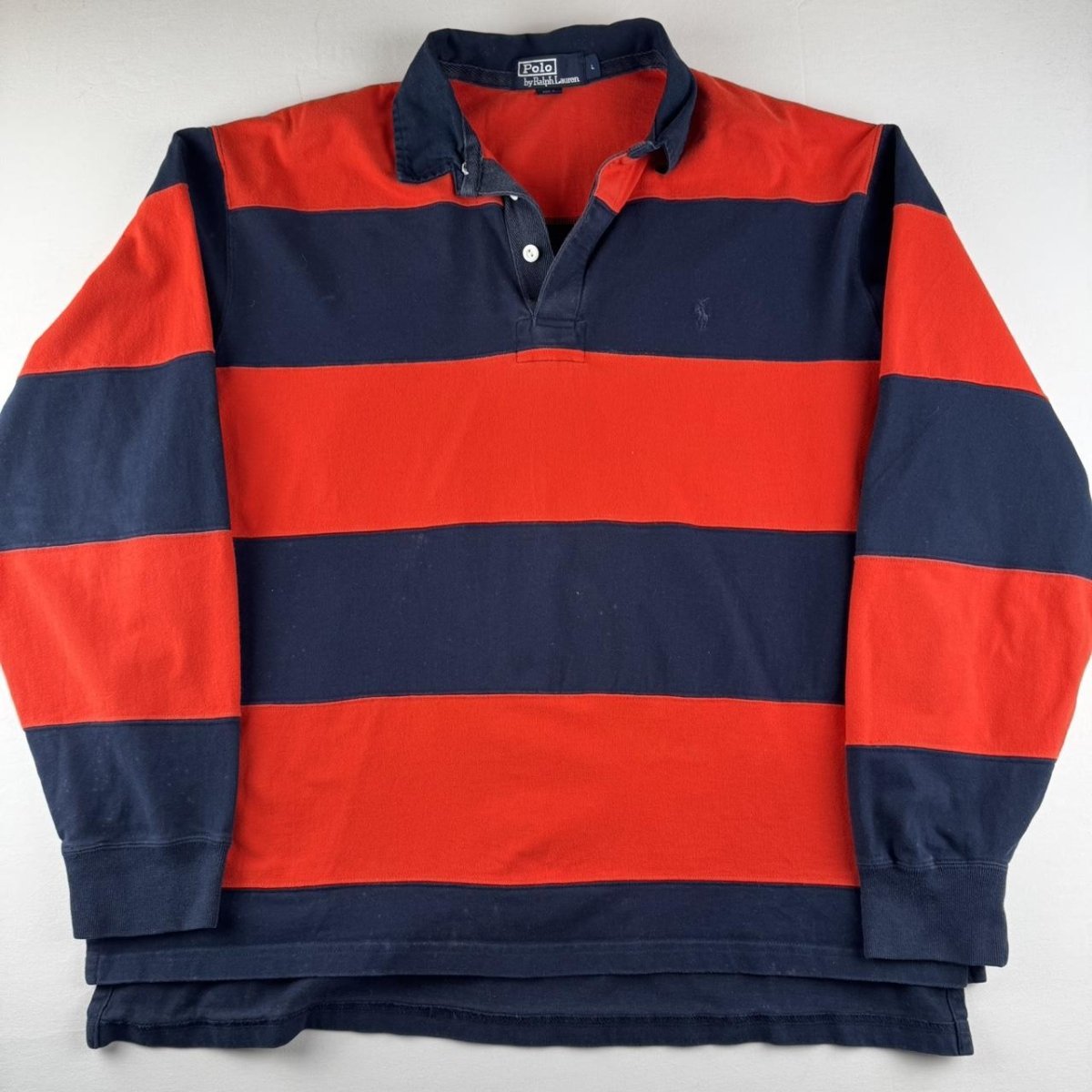 Polo Ralph Lauren Striped Embroidered Pony Rugby Polo Shirt L - Threads Uncovered