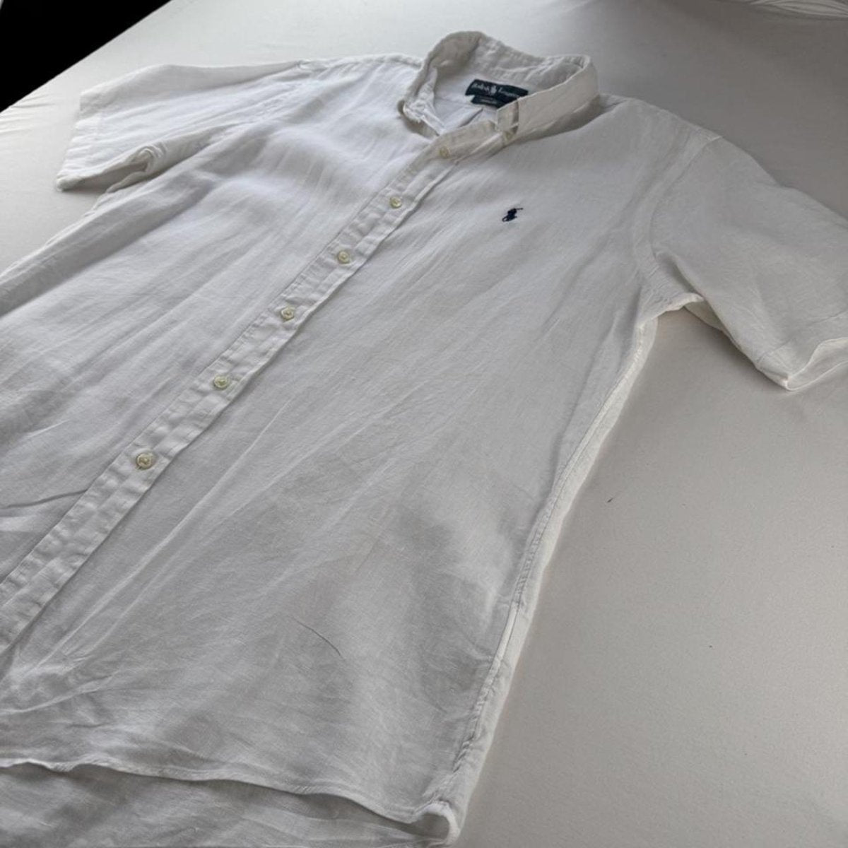 Polo Ralph Lauren White Linen Short Sleeve Shirt L - Threads Uncovered
