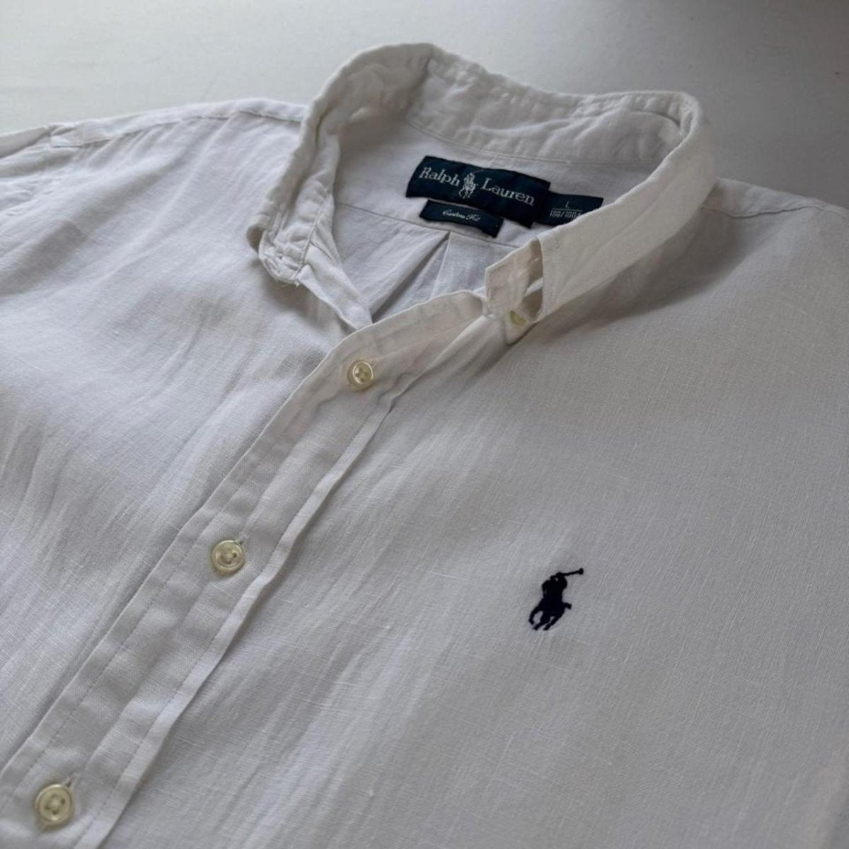 Polo Ralph Lauren White Linen Short Sleeve Shirt L - Threads Uncovered