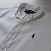 Polo Ralph Lauren White Linen Short Sleeve Shirt L - Threads Uncovered