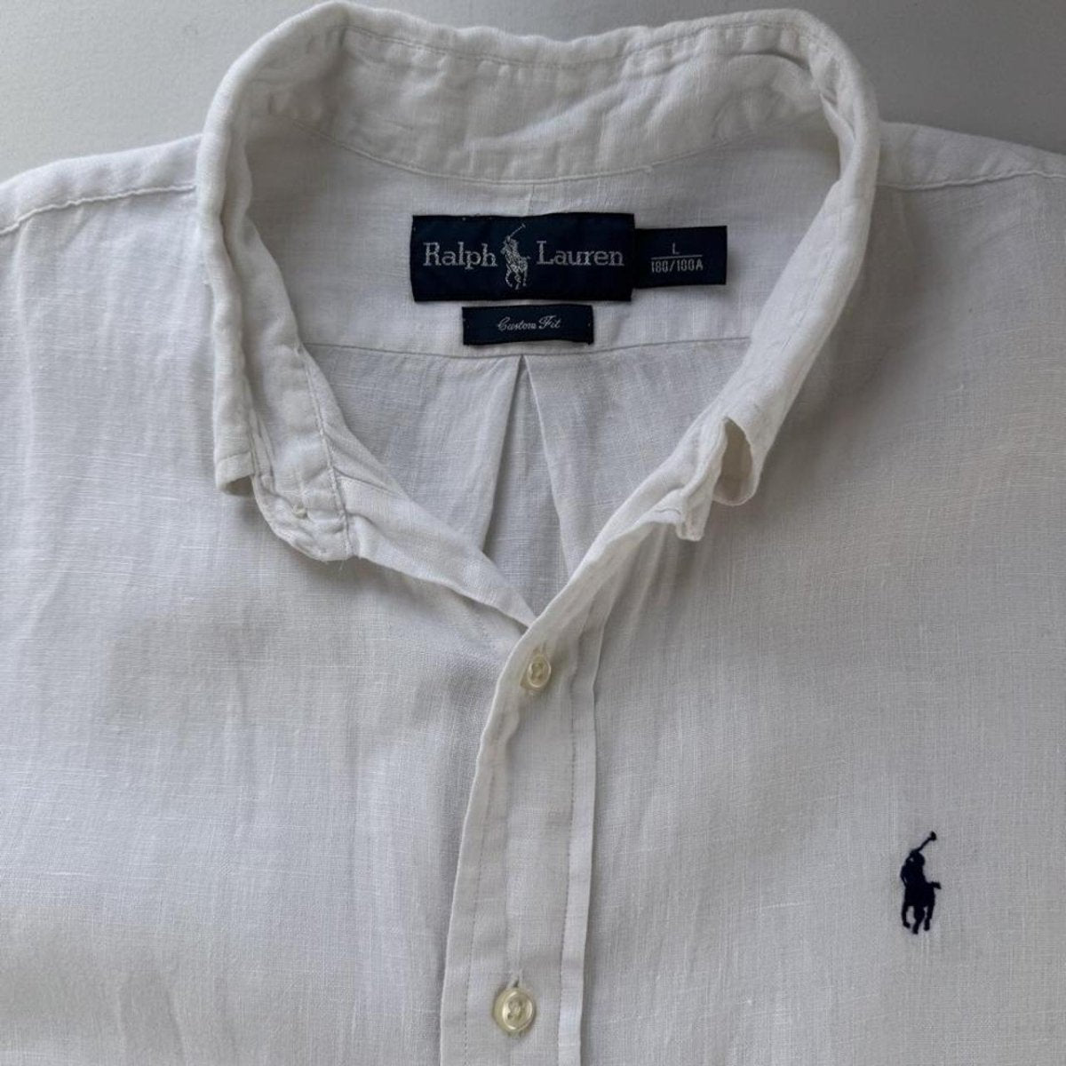 Polo Ralph Lauren White Linen Short Sleeve Shirt L - Threads Uncovered