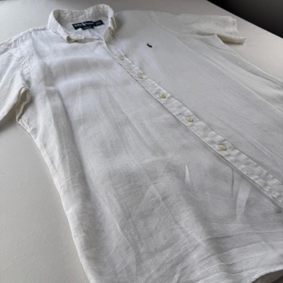 Polo Ralph Lauren White Linen Short Sleeve Shirt L - Threads Uncovered