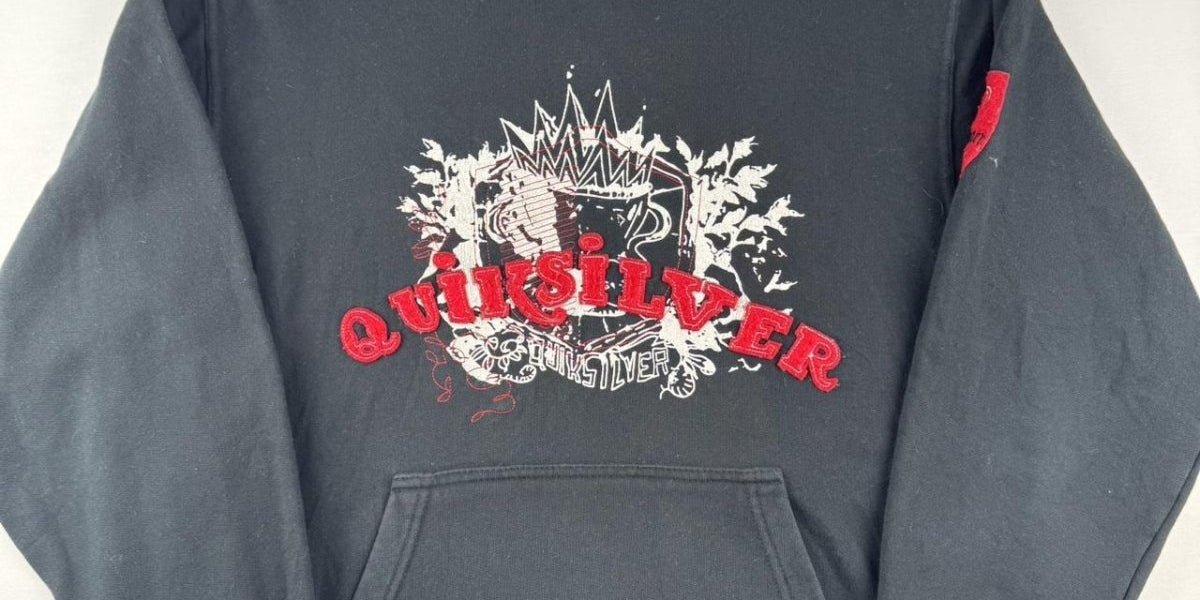 Quiksilver Embroidered Spellout Surf y2k Hoodie S - Threads Uncovered
