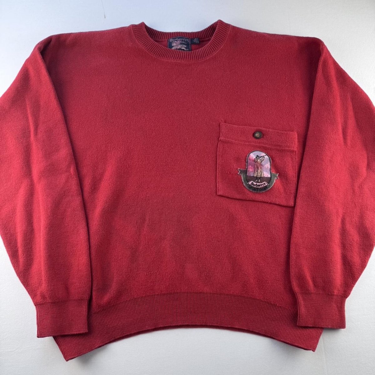 Rare 1990s Burberrys Sportsman Oversized Pocket Logo Sweatshirt S - Threads Uncovered