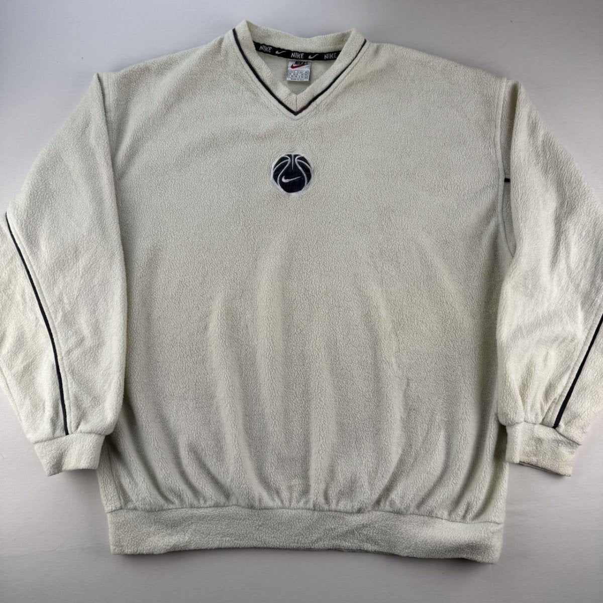 Rare 1990s Centre Swoosh V Neck Fleece Sweatshirt XL - Threads Uncovered