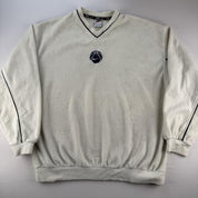 Rare 1990s Centre Swoosh V Neck Fleece Sweatshirt XL - Threads Uncovered