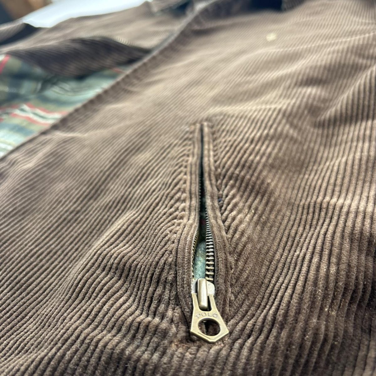 Rare Early 2000s Polo Ralph Lauren Plaid Green Lining Brown Corduroy Harrington Jacket XL - Threads Uncovered