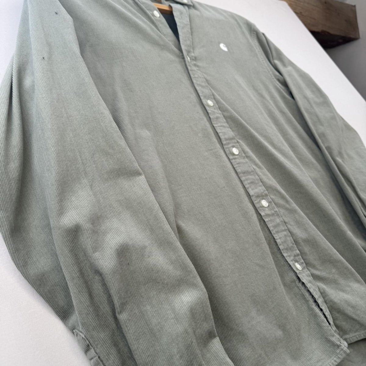 Sage Green Carhartt WIP Long Sleeve Madison Corduroy Button Down Shirt S - Threads Uncovered