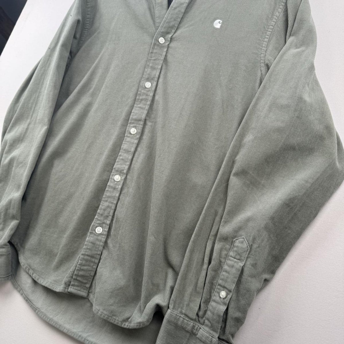 Sage Green Carhartt WIP Long Sleeve Madison Corduroy Button Down Shirt S - Threads Uncovered