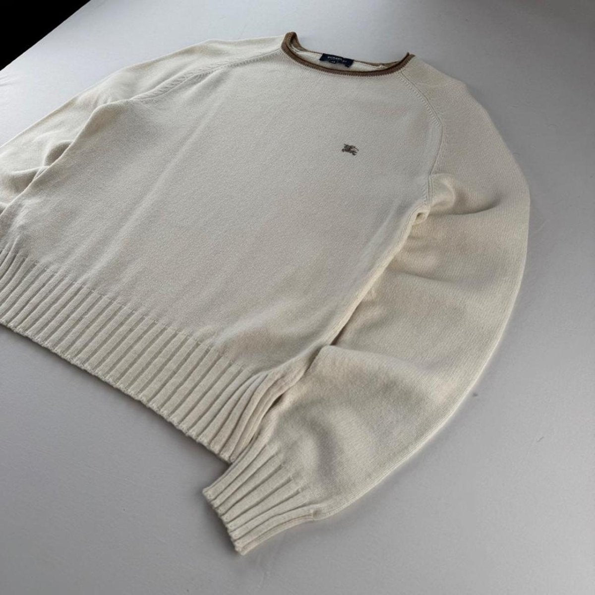 Stunning 2000s Womens Cream & Brown Knitted Jumper 12 - Threads Uncovered