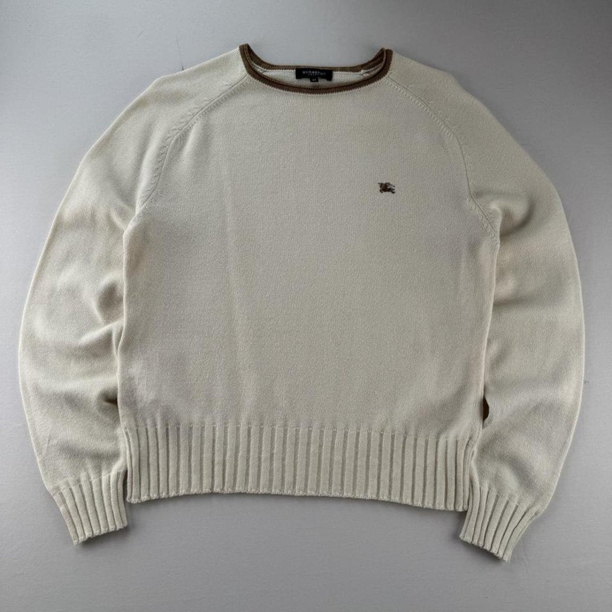 Stunning 2000s Womens Cream & Brown Knitted Jumper 12 - Threads Uncovered