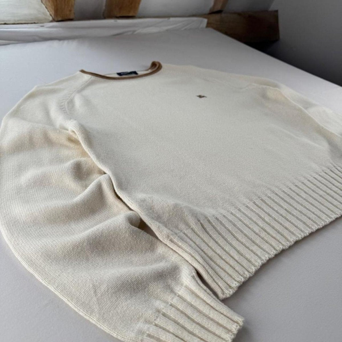 Stunning 2000s Womens Cream & Brown Knitted Jumper 12 - Threads Uncovered