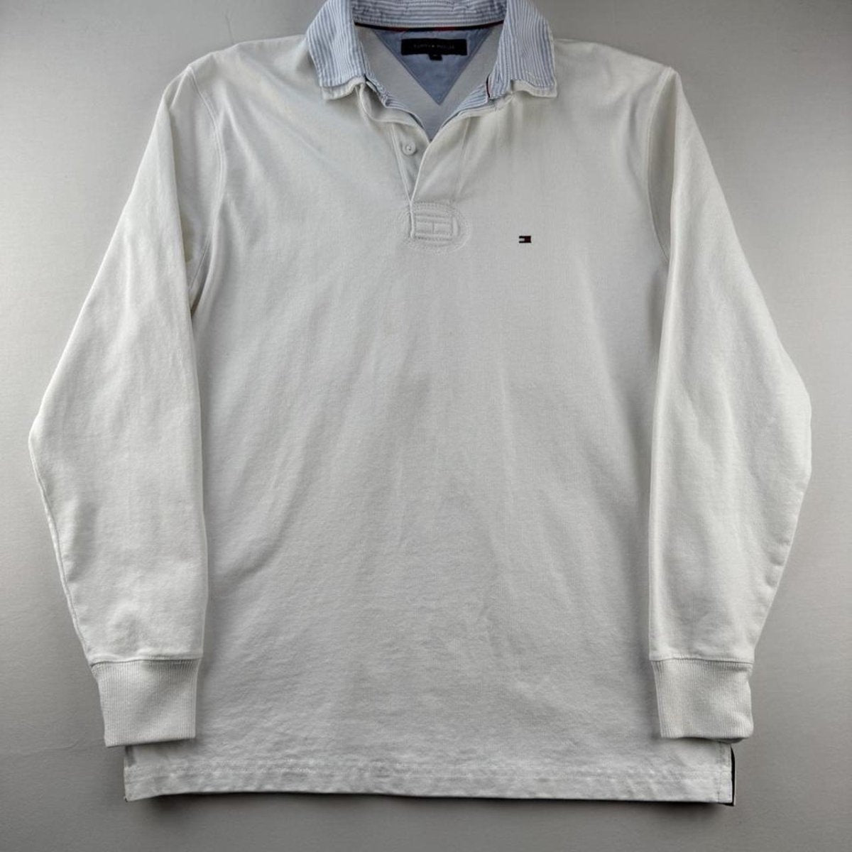 Thick Tommy Hilfiger Embroidered Logo Rugby Polo Shirt M - Threads Uncovered