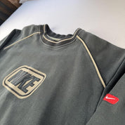Vintage 2000s Nike Embroidered Dark Green and Cream Nike Sweatshirt L - Threads Uncovered