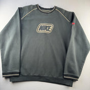 Vintage 2000s Nike Embroidered Dark Green and Cream Nike Sweatshirt L - Threads Uncovered
